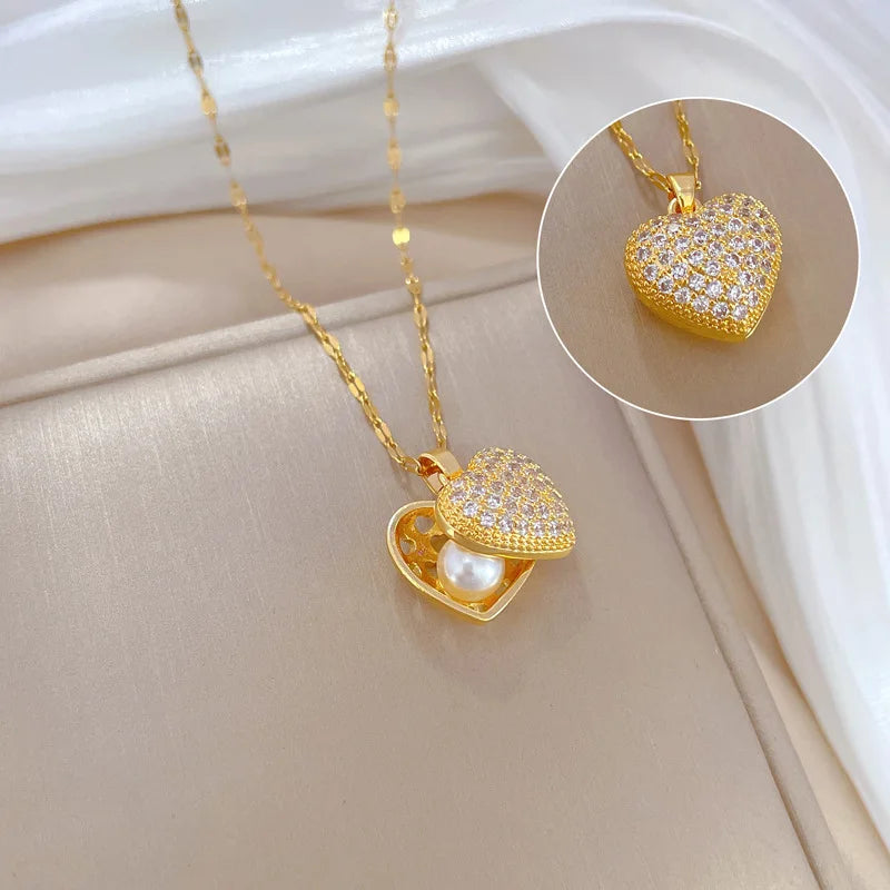 French Shell Pearl Necklace Love Heart Clavicle Chain Choker