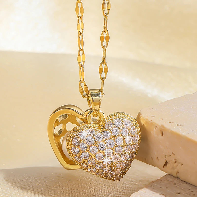 French Shell Pearl Necklace Love Heart Clavicle Chain Choker