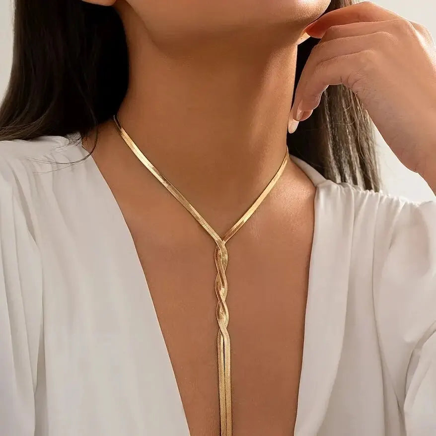 Sexy Goth Adjustable Flat Snake Long Chain Necklace