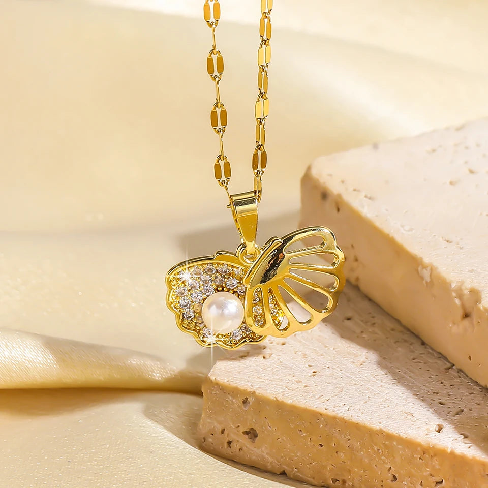 French Shell Pearl Necklace Love Heart Clavicle Chain Choker