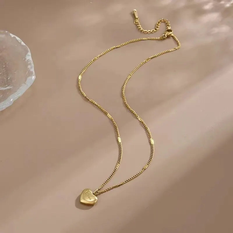 Peach Heart Engraved Love Collarbone