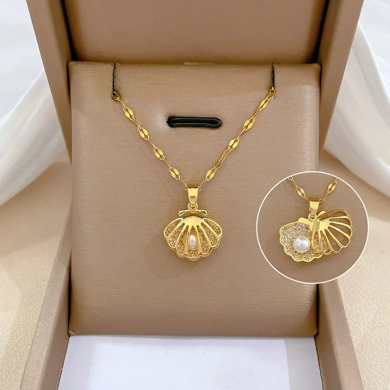 French Shell Pearl Necklace Love Heart Clavicle Chain Choker