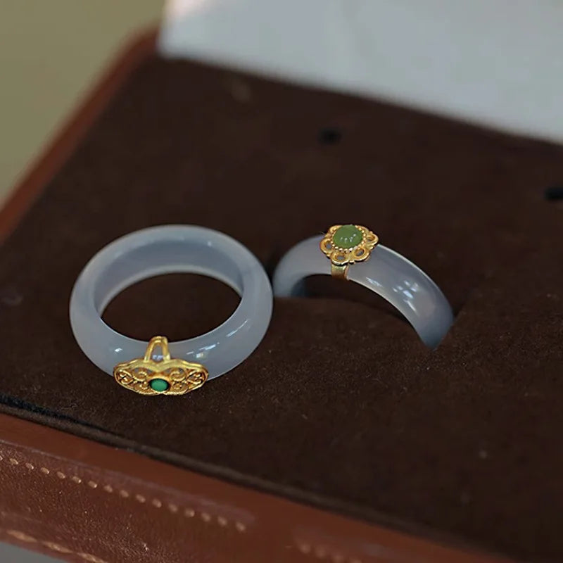 VENTFILLE Chalcedony Hotan Jade Ring
