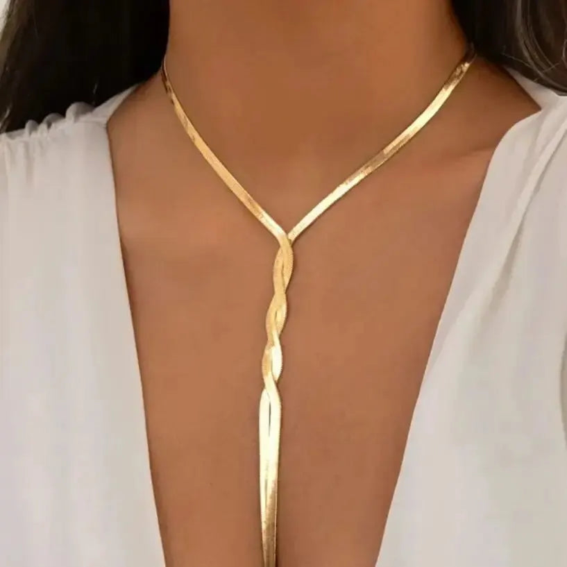 Sexy Goth Adjustable Flat Snake Long Chain Necklace