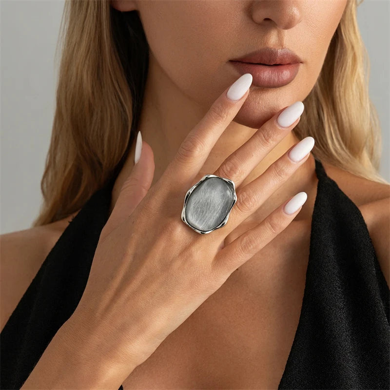 Vintage Blue Water Ripple Gemstone Resin Finger Rings