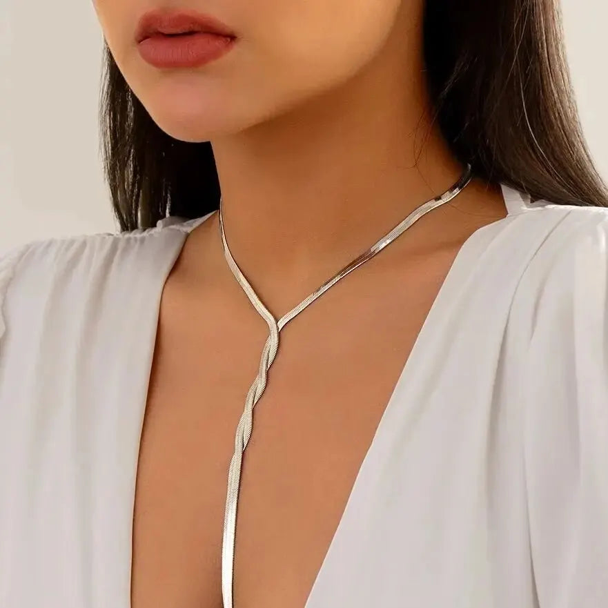 Sexy Goth Adjustable Flat Snake Long Chain Necklace